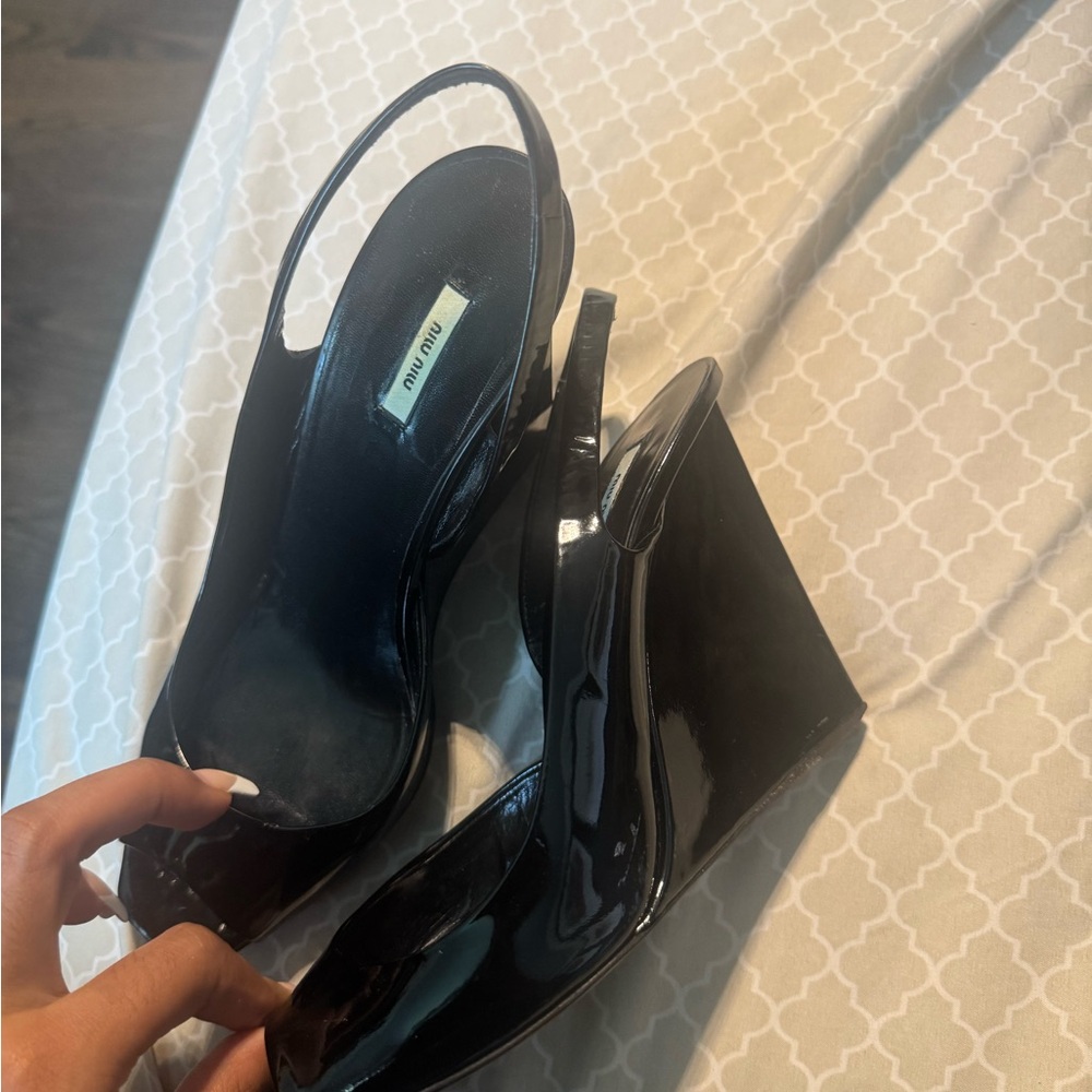 Vintage Miu Miu Black Patent Slingback Wedge